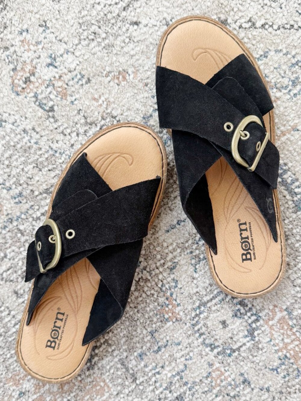 Born Rio Slide Sandals | Size 8 | Black Suede Crisscross Buckle